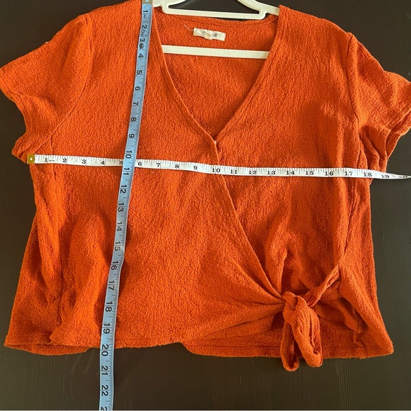 Madewell Texture & Thread Women’s Wrap Tie Top Shirt Brick Red Orange size XL - Picture 9 of 9